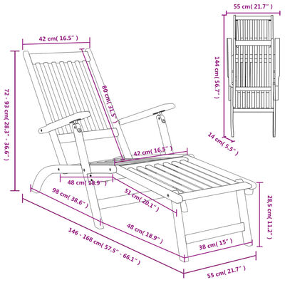 vidaXL Patio Deck Chair with Footrest and Table Solid Wood Acacia