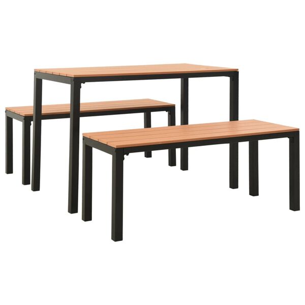 vidaXL Garden Dining Set Brown and Black Steel and Wood Plastic Composites