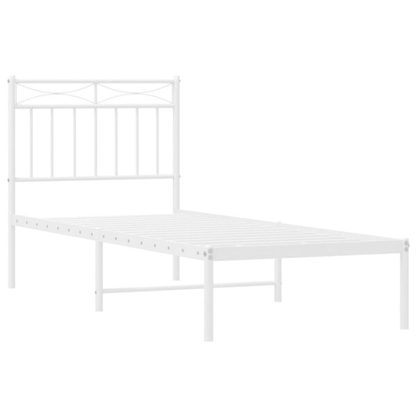 vidaXL Bed Frame White Powder-Coated Steel Twin Modern Bed Frame
