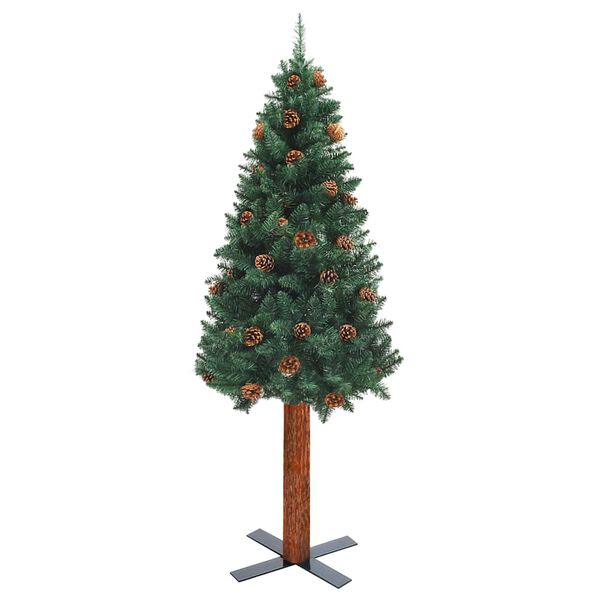 vidaXL Slim Pre-lit Christmas Tree with Ball Set Green 59.1" PVC