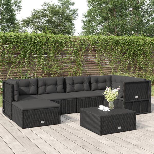 vidaXL Garden Lounge Set Black Poly Rattan, Powder-Coated Steel, Polyester
