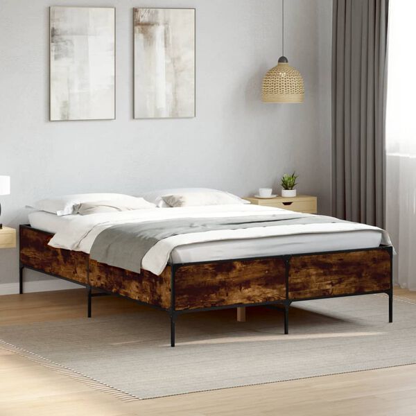 vidaXL Bed Frame Smoked Oak Engineered Wood, Metal King Size Durable
