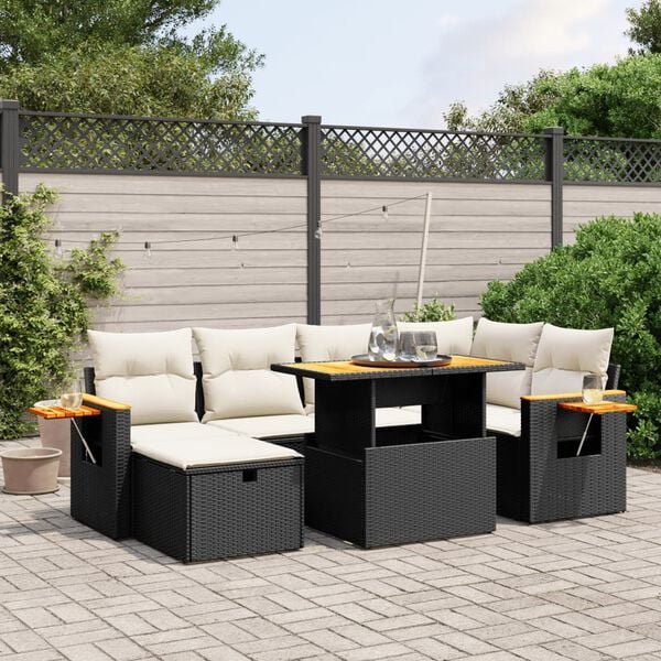 vidaXL Garden Sofa Set Black PE rattan, Powder-coated steel, Acacia wood