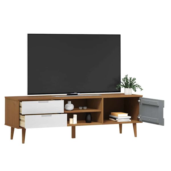 vidaXL TV Cabinet "MOLDE" Brown 62.2x15.7x19.3" Solid Wood Pine