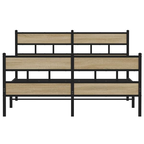 vidaXL Bed Frame Black, Sonoma oak Iron, Engineered wood Double