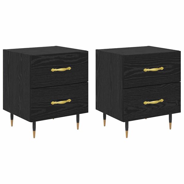 vidaXL Bedside Cabinet 2 pcs Black Oak 15.75 x 13.78 x 18.70 in