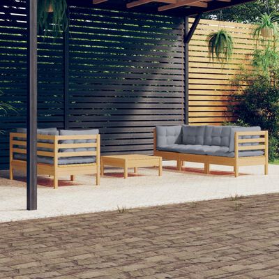 vidaXL 6 Piece Patio Lounge Set with Gray Cushions Pinewood