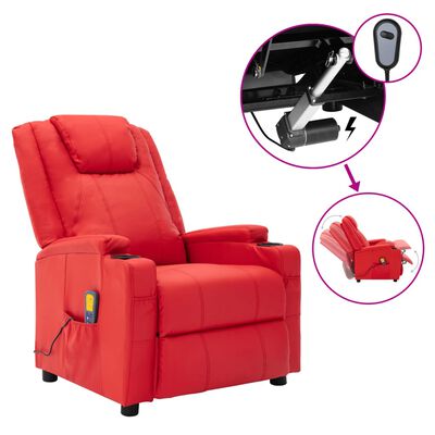 vidaXL Massage Recliner Red Faux Leather