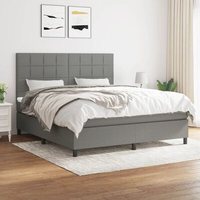 vidaXL Box Spring Bed with Mattress Dark Gray Queen Fabric