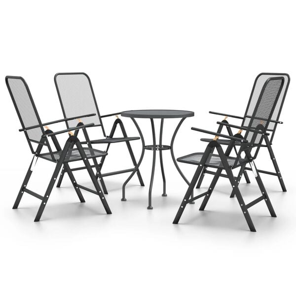 vidaXL Garden Dining Set Charcoal Expanded metal mesh Compact Foldable