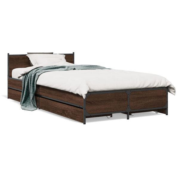 vidaXL Bed Frame Brown Oak Engineered Wood, Steel Small Single Bed Frame