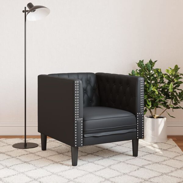vidaXL Chesterfield Sofa Chair Black Faux leather, plywood, solid wood