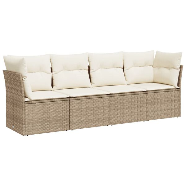 vidaXL Patio Sofa Set Beige PE rattan, powder-coated steel, polyester