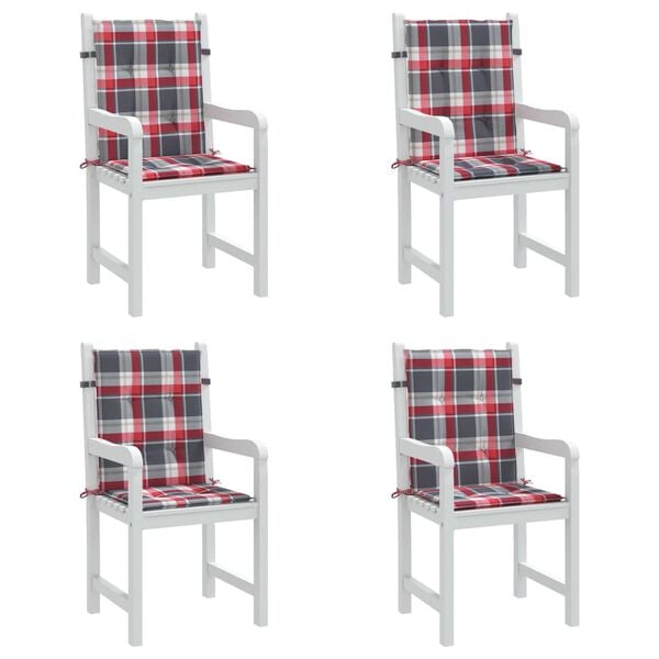 vidaXL Patio Lowback Chair Cushions 4 pcs Red Check Pattern 39.4x19.7x1.2" Oxford Fabric