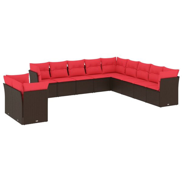 vidaXL 11 Piece Patio Sofa Set with Cushions Brown Poly Rattan