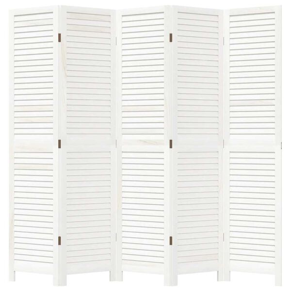 vidaXL Room Divider 5 Panels White Solid Wood Paulownia