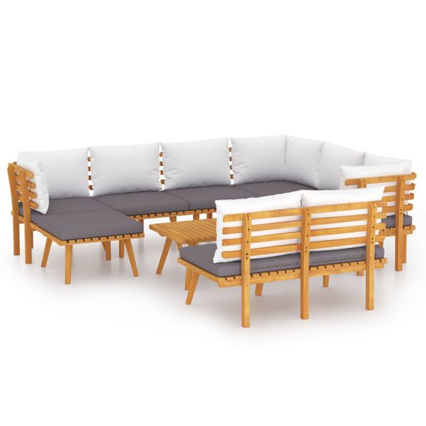 vidaXL Garden Lounge Set Dark grey, white Solid acacia wood, polyester