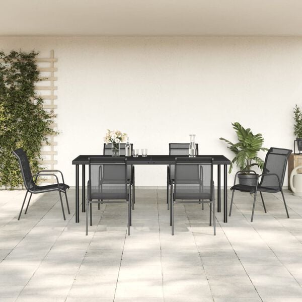 vidaXL Garden Dining Set Black Steel 74.8 x 35.4 x 29.1 in. table