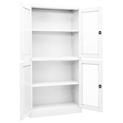 vidaXL Office Cabinet White 35.4"x15.7"x70.9" Steel and Tempered Glass
