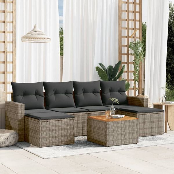 vidaXL Garden Sofa Set Set of 7 Grey PE rattan Large Modular