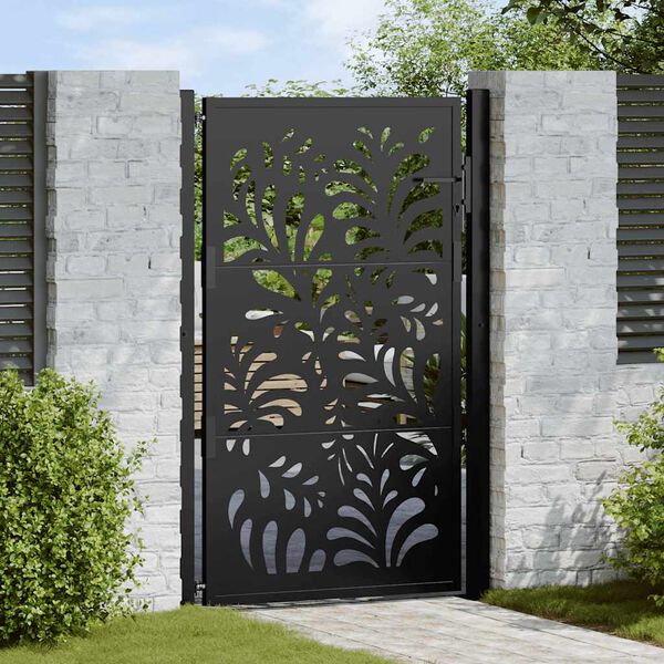 vidaXL Garden Gate Black 39.4x59.1" Steel Wave  Design