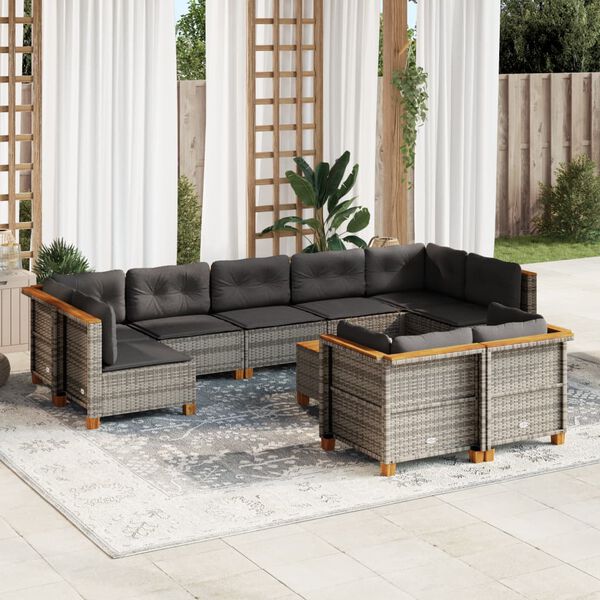 vidaXL Garden Sofa Set Grey PE rattan Large Removable Covers