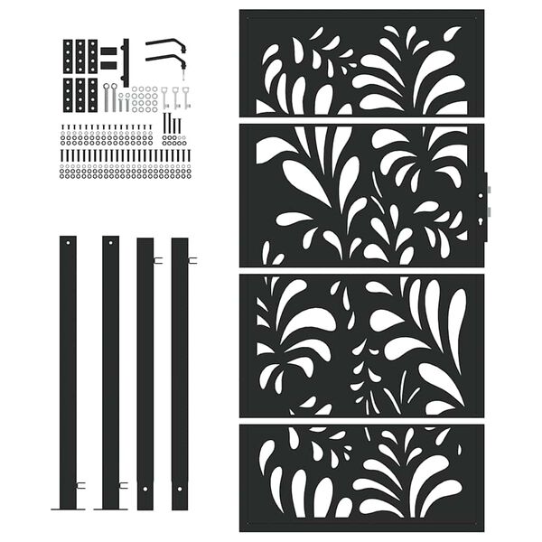 vidaXL Garden Gate Black 39.4x68.9" Steel Wave  Design
