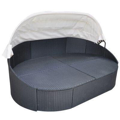 vidaXL Patio Lounge Bed with Canopy Poly Rattan Black