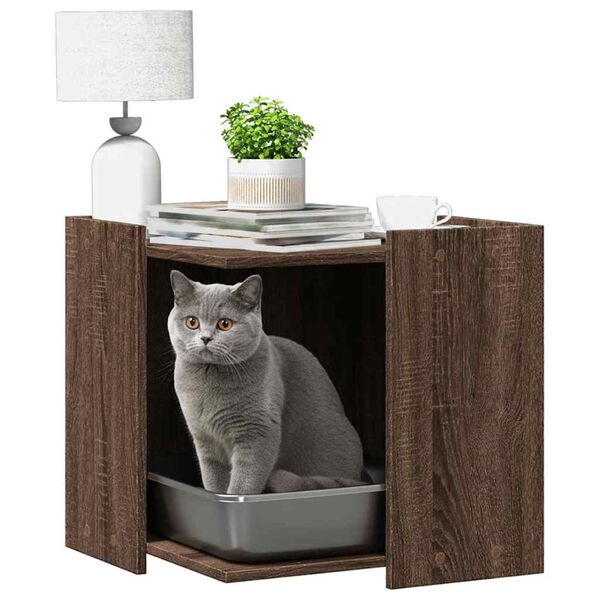 vidaXL Cat Litter Box Enclosure Brown Oak Engineered Wood Compact
