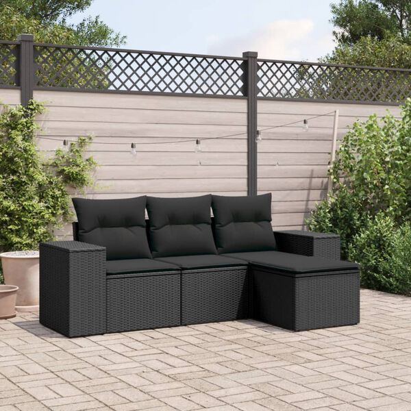 vidaXL Garden Sofa Set Black PE rattan, Powder-coated steel Standard