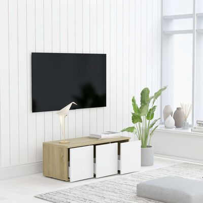 vidaXL TV Cabinet White and Sonoma Oak 31.5"x13.4"x11.8" Engineered Wood
