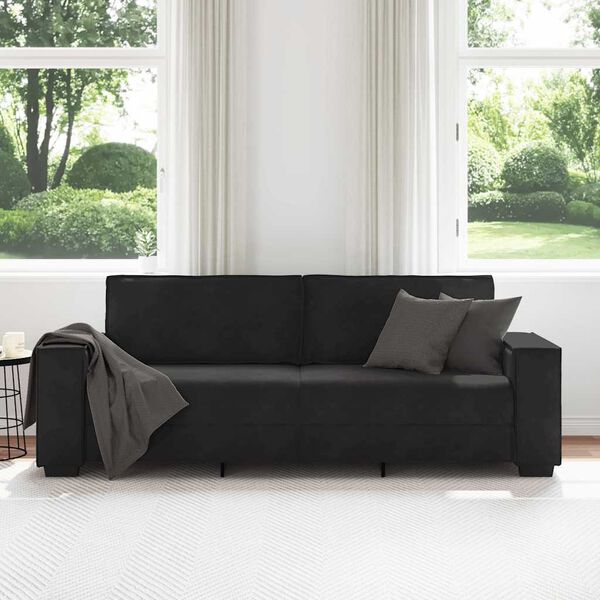 vidaXL 3-Seater Sofa Black Velvet 3-Seater Sofa Rectangular