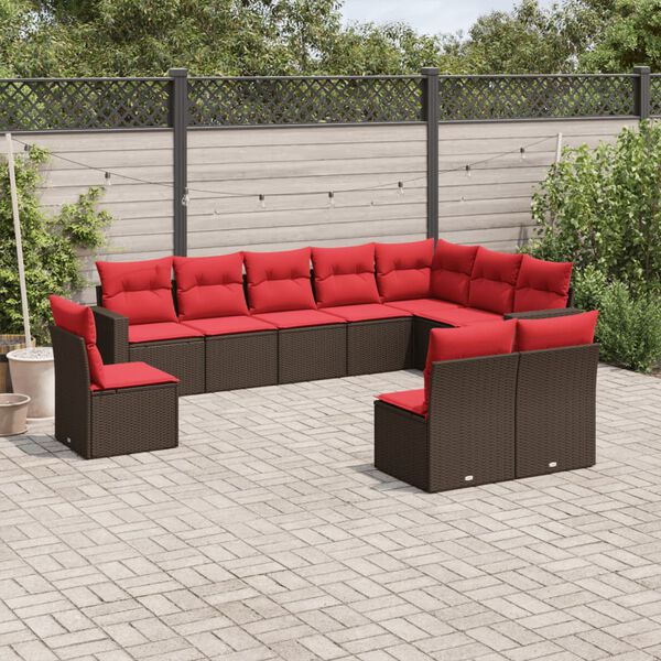 vidaXL 10 Piece Patio Sofa Set with Cushions Brown Poly Rattan