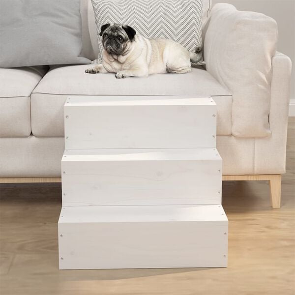 vidaXL Pet Stair White 15.7x14.8x13.8" Solid Wood Pine