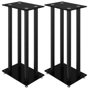 vidaXL Speaker Stands 2 pcs Black Tempered Glass 4 Pillars Design