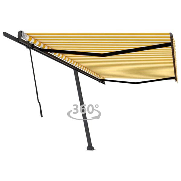 vidaXL Retractable Awning Yellow and White Powder-coated aluminum Large