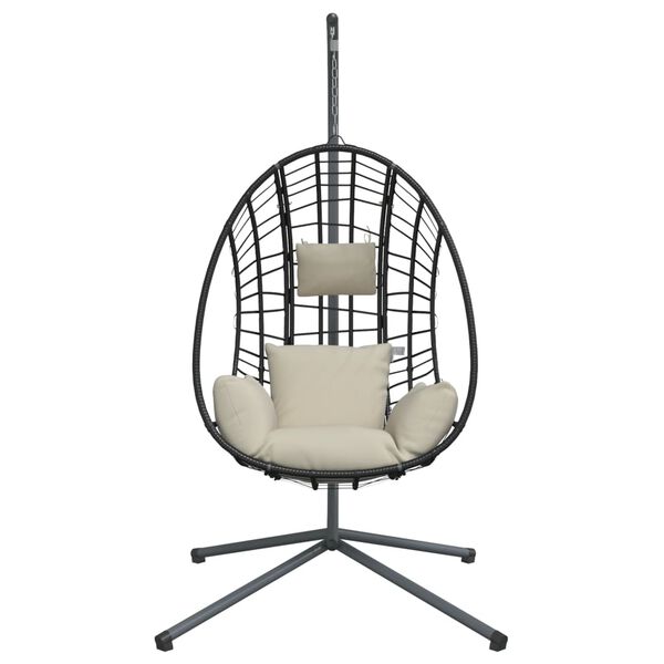vidaXL Hanging Egg Chair Anthracite, Beige Steel, Rattan Large