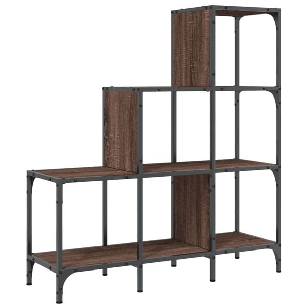 vidaXL Bookcase Brown oak Engineered wood, metal Medium Adjustable Feet