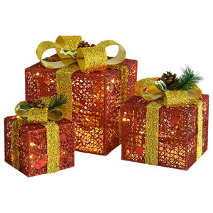 vidaXL Christmas Gift Box Set of 3 Red and gold Fabric