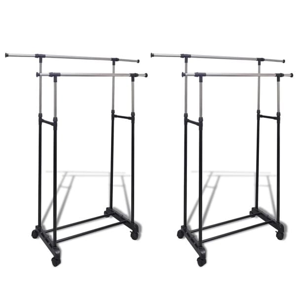 vidaXL Clothes Rack Set of 2 Black, Silver Stainless Steel, PP Plastic