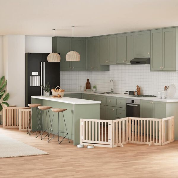 vidaXL Dog Gate Set of 10 Light Brown Solid Poplar wood Large Foldable