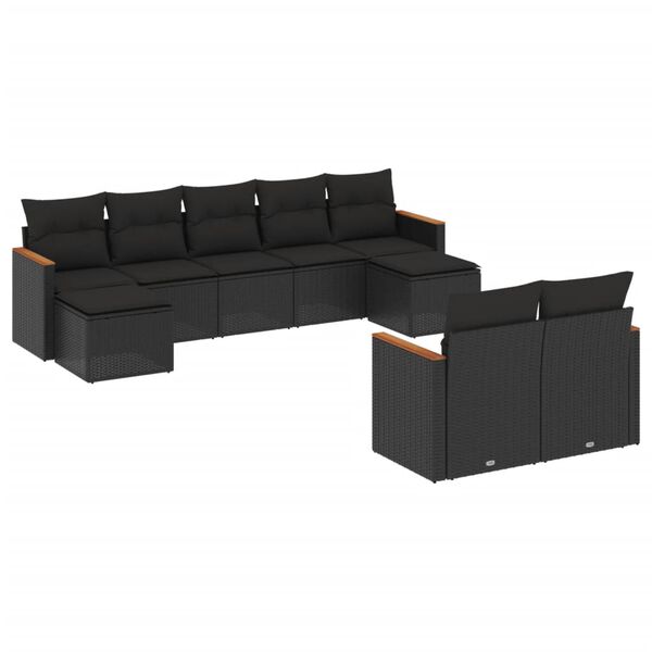 vidaXL Garden Sofa Set Black PE Rattan, Powder-Coated Steel, Polyester