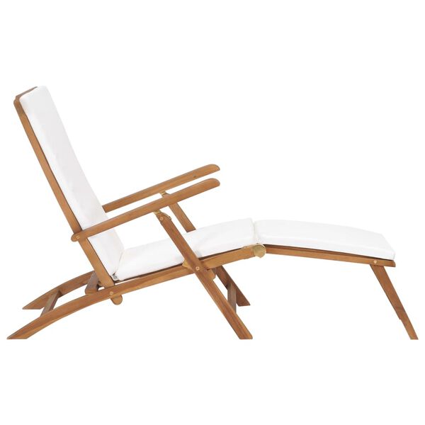 vidaXL Deck Chair Cream White, Teak Solid Teak Wood, Polyester Cushion