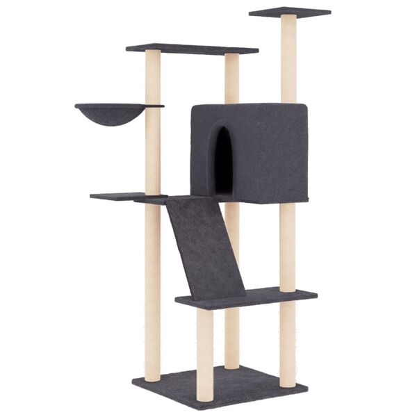 vidaXL Cat Tree Dark grey Engineered wood, Plush, Sisal 56.3 in tall