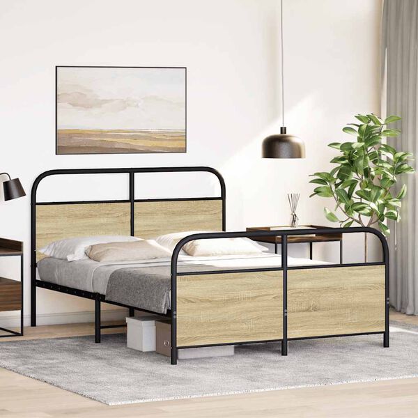 vidaXL Bed Frame Smoked oak Steel, Engineered wood Small Double