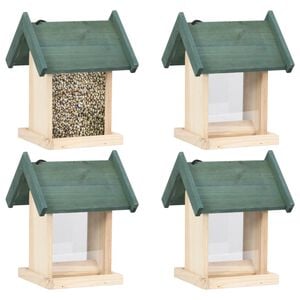 vidaXL Bird Feeder Green, Natural Wood Firwood, PVC Medium Portable