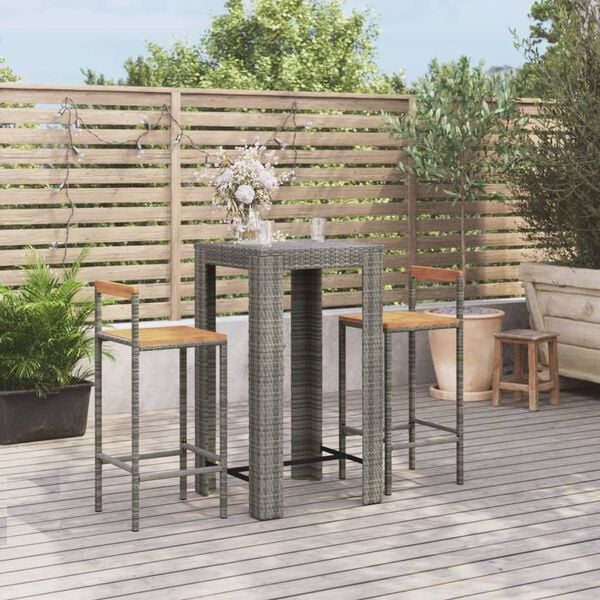 vidaXL Garden Bar Set Grey PE rattan Compact Footrest Garden Bar Set
