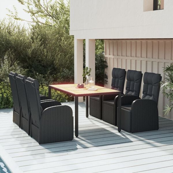 vidaXL Garden Dining Set Black PE Rattan Medium Adjustable Footrests
