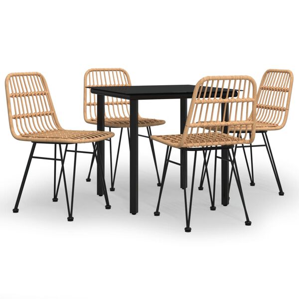 vidaXL Garden Dining Set Black Poly Rattan Medium Durable
