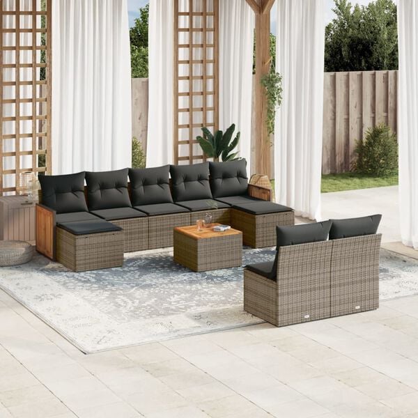 vidaXL Garden Sofa Set Grey PE rattan Large Modular Garden Sofa Set